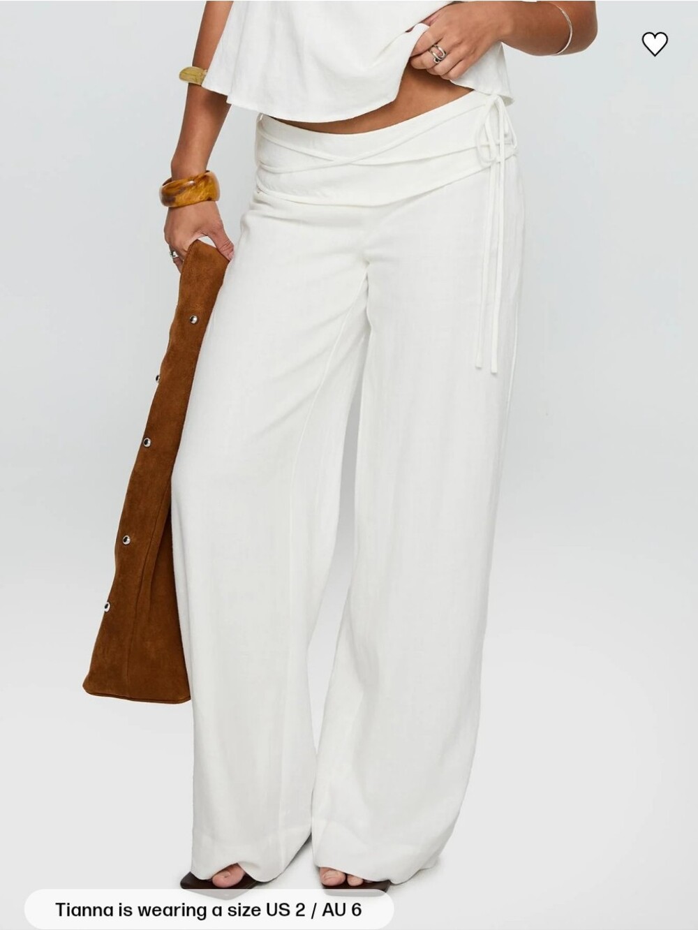 Princess Polly Silver Moon Linen Blend Tie Pants White- 8